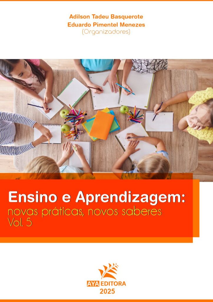 Capa do livro Ensino e Aprendizagem: Novas Práticas, Novos Saberes – Volume 5, com estudos sobre metodologias inovadoras, formação docente e processos educacionais contemporâneos.