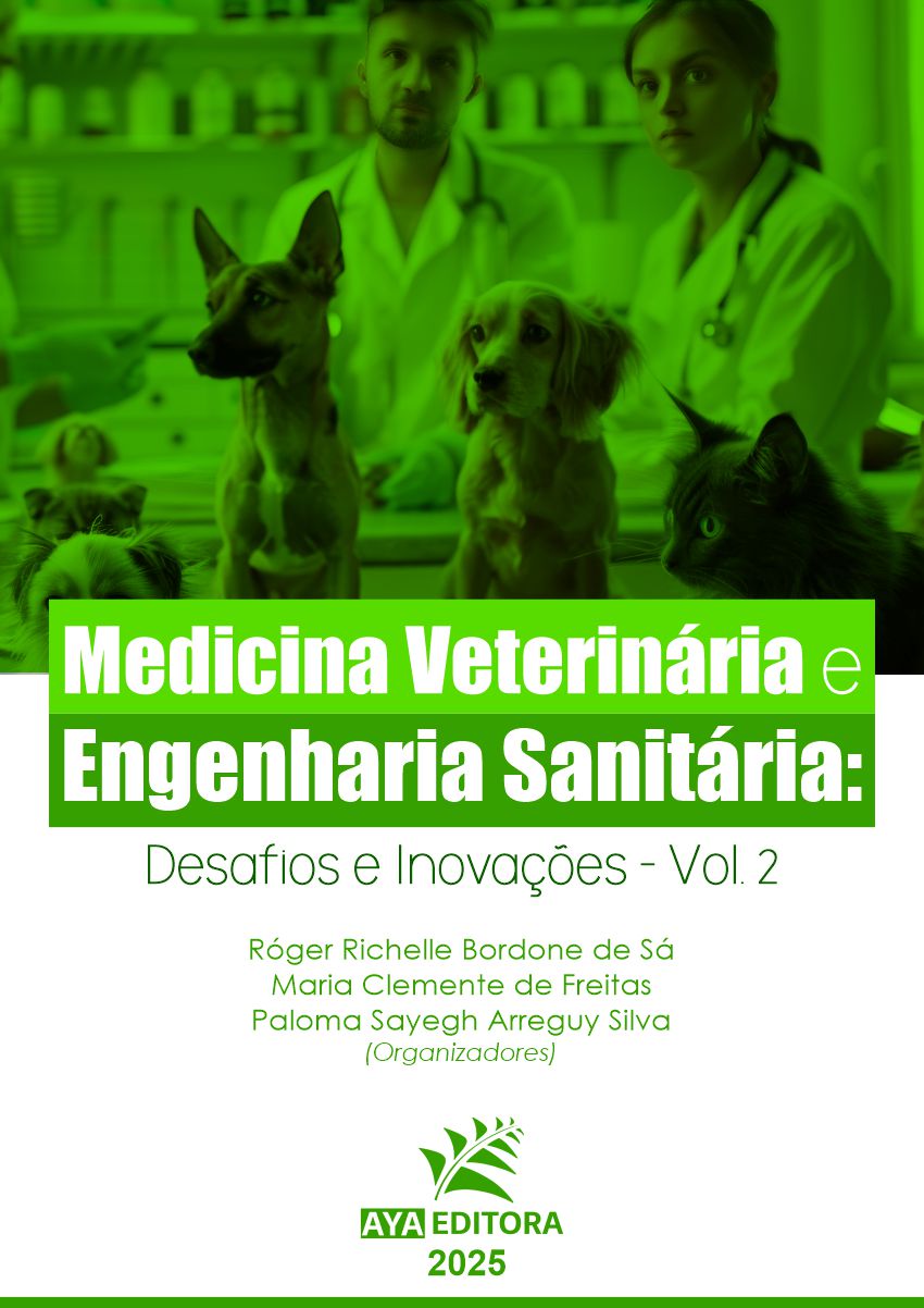 Capa do livro Medicina Veterinária e Engenharia Sanitária: Desafios e Inovações – Volume 2, com pesquisas sobre saúde animal, prevenção de doenças e avanços em vigilância sanitária.