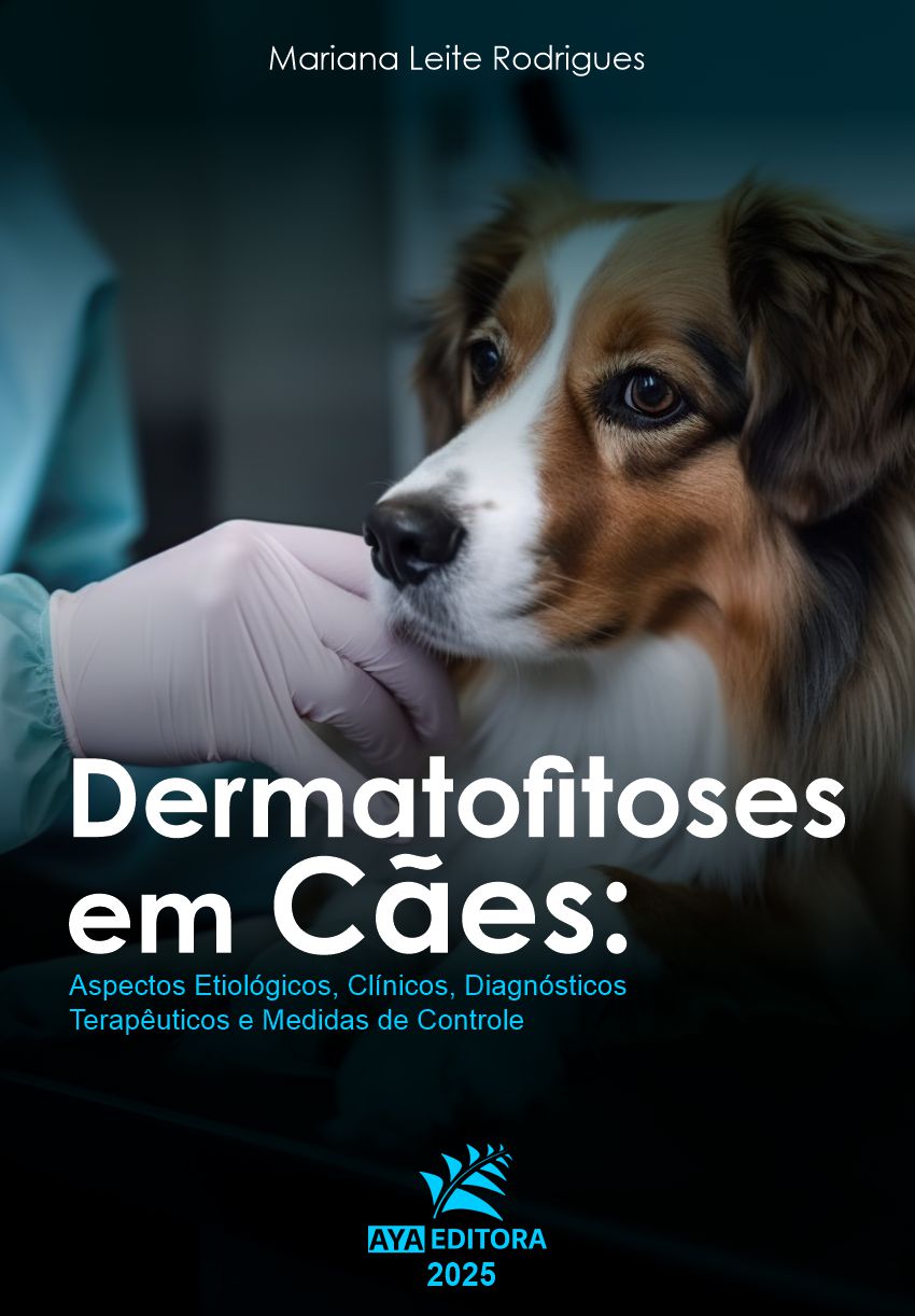 Capa do Livro Dermatofitoses em Cães: aspectos etiológicos, clínicos, diagnósticos terapêuticos e medidas de controle (Mariana Leite Rodrigues, AYA Editora, 2025).