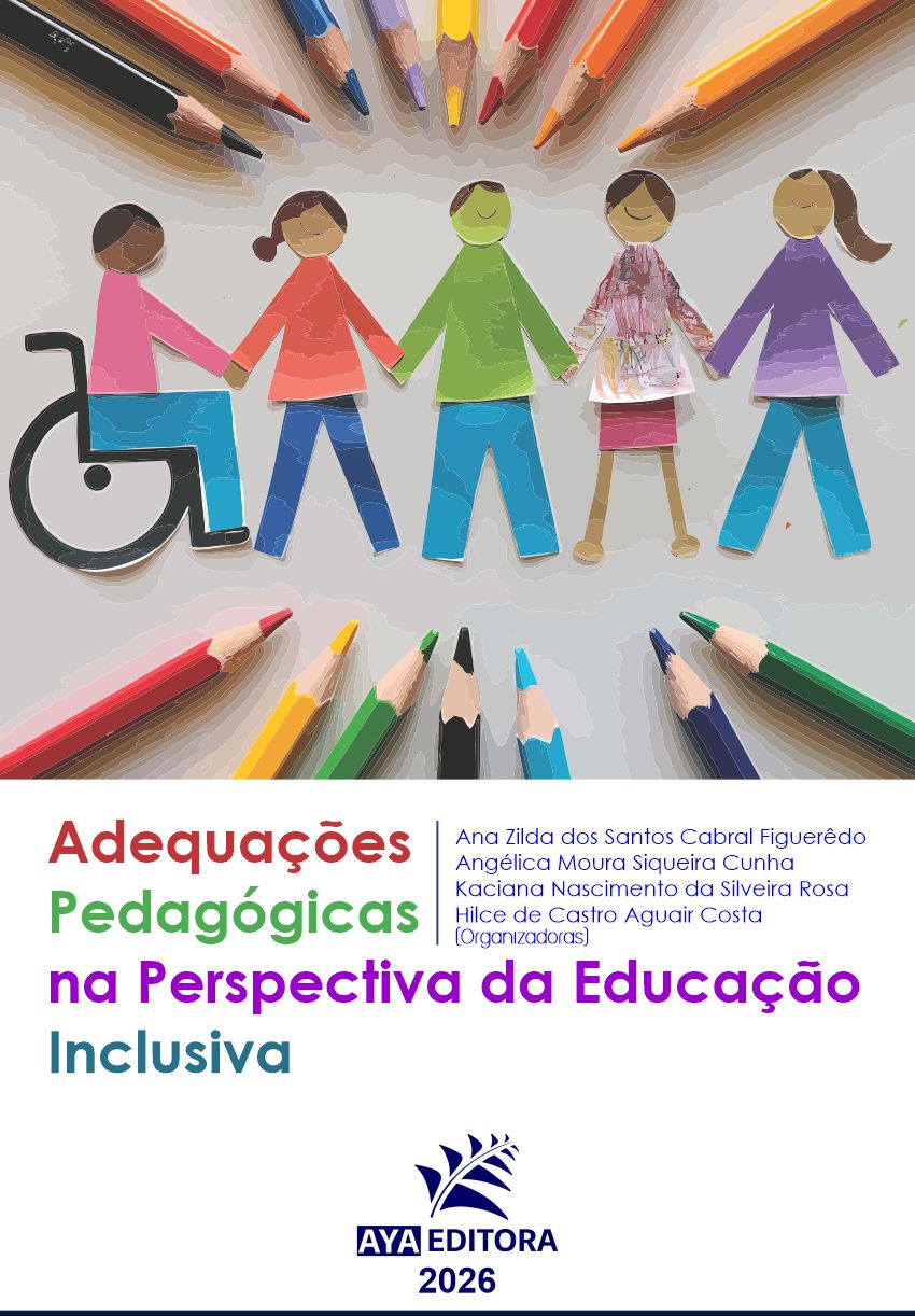 Capa do Livro Adequações Pedagógicas na Perspectiva da Educação Inclusiva com ilustração de crianças representando diversidade e inclusão escolar